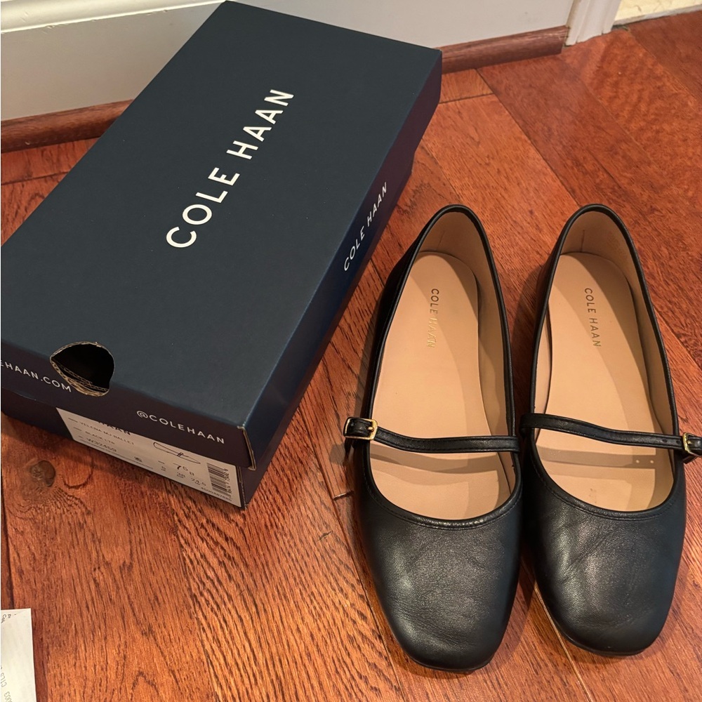 Cole Haan Women's Black Leather Flats yelena mj flats 7.5